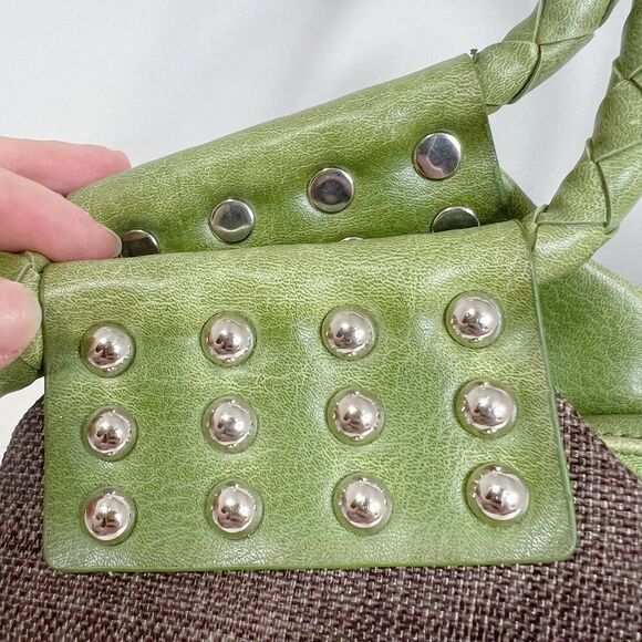 Matt & Natt Anthropologie Green Faux Leather Brown Studded Handbag Studded - Picture 9 of 13